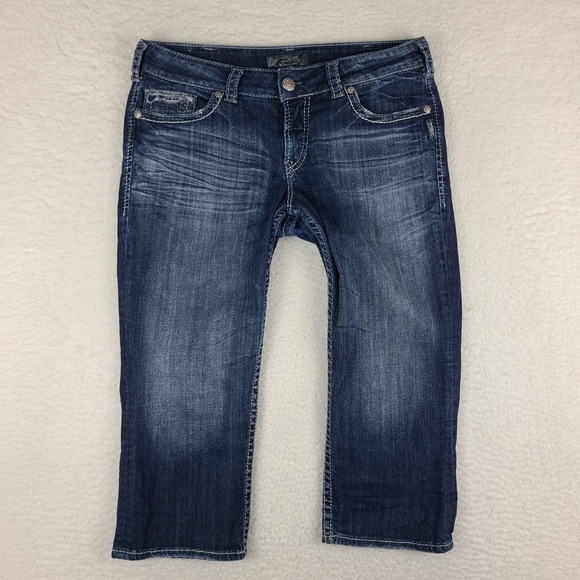 Silver Jeans Pants - Silver Jeans Womens 32 Blue Suki Flap Capri Mid Rise Dark Wash Denim